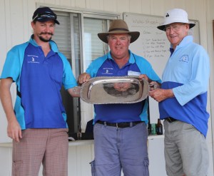 Ben Wild (left) and John Wild (right) present the Tom Wild Memorial trophy to 2015 winner David O'Brien.